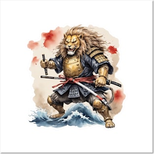 Lion samurai style Posters and Art